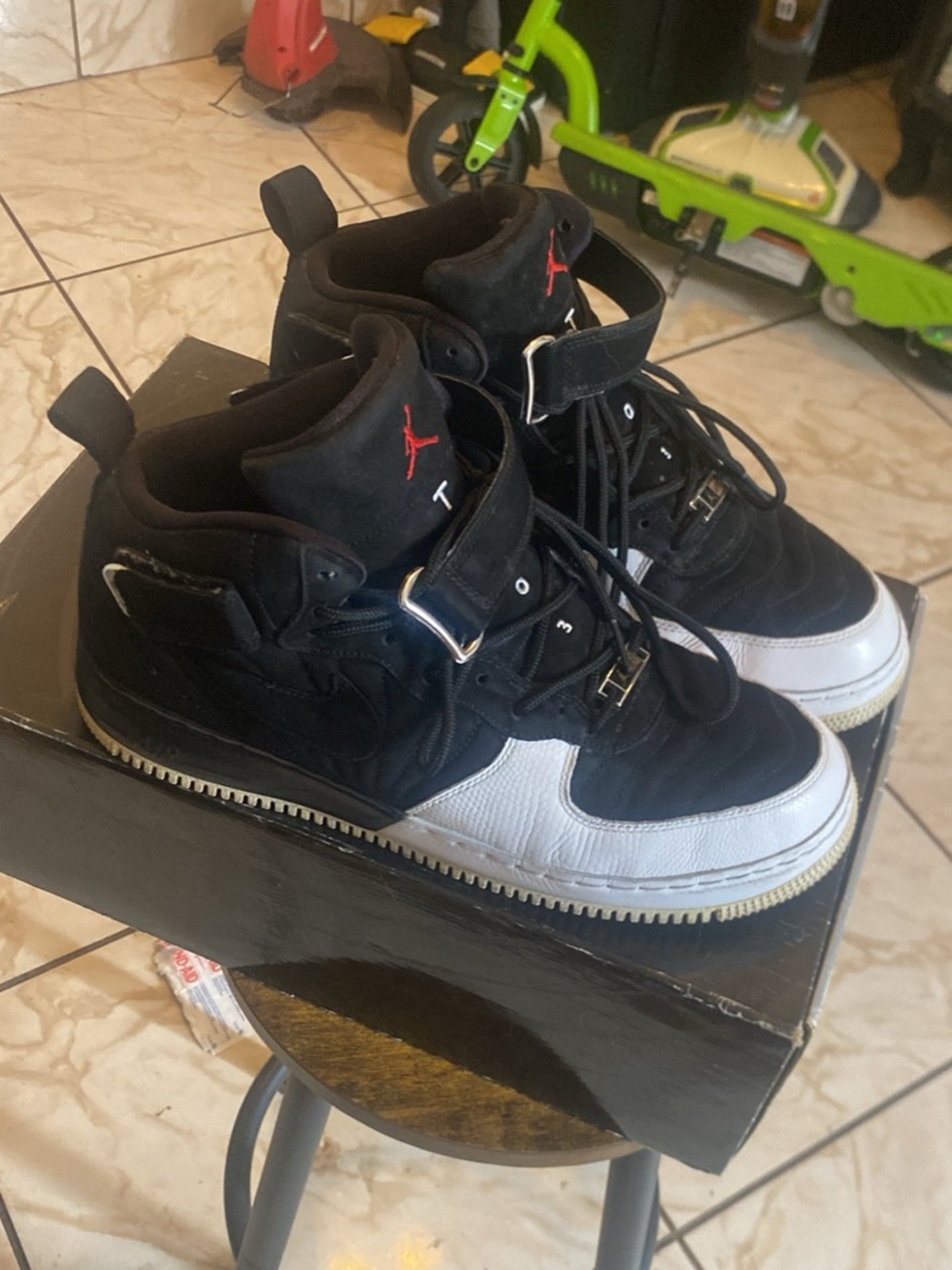 Jordan Black White High-Top Sneakers with Red Jumpman vintage fusion